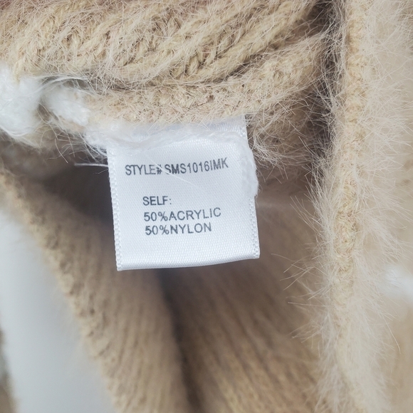 GIANNI Bini‎ Sweater Womens XS Tan Cream Cropped Stripe Knit Bell Sleeve - Picture 7 of 8